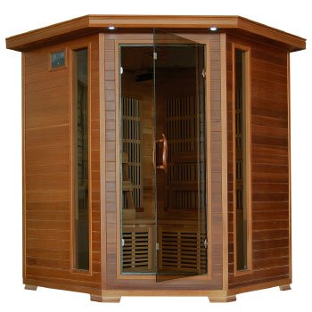 4 Person Corner Sauna Far Infrared Red Cedar Wood 10 Carbon Heaters Cd Player Mp3 Aux Color Light Therapy - Heatwave