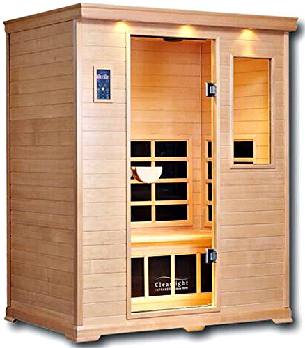 Clearlight CE-3 Three Person Sauna Zero EMF Infrared FAR True Wave II Fusion CarbonCeramic Heaters - Nordic Spruce Wood - Dual Digital Controls - Chromotherapy Light