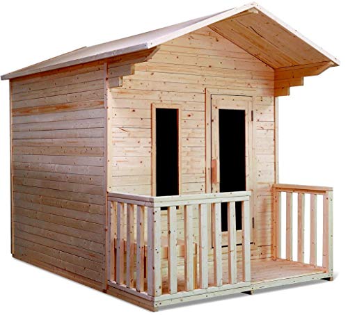 4 Person Steam Sauna Outdoor Attached Porch 79W x 102D - Canadian Pine Wood - Shingled Roof - Wet Dry 92KW Stainless Steel Heater 220V 50 Amp - Lava Rocks - Bucket Ladle - 1 Year Parts Warranty