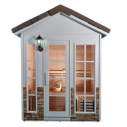 ALEKO CED4KEMI Outdoor Canadian Red Cedar Wood Wet Dry Sauna - 4 Person - 45 kW ETL Electrical Heater - Stone Finish