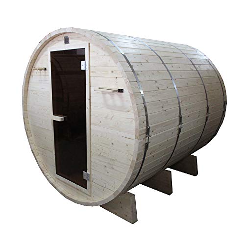 ALEKO SB6PINE White Pine Indoor Outdoor Wet Dry Barrel Sauna with 6 kW ETL Certified Heater 6 Person 83 x 72 x 75 Inches