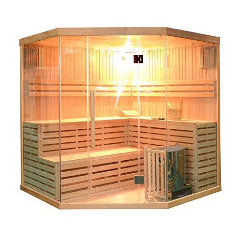 ALEKO SEA5JIU Canadian Hemlock Indoor Wet Dry Mini Sauna and Steam Room 6 kW ETL Certified Heater 5 to 6-Person Sauna - 75 x 75 x 83 Inches