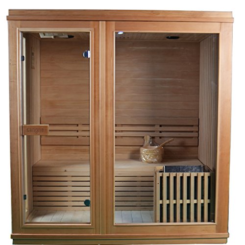 ALEKO STI4TURKU Canadian Hemlock Indoor Wet Dry Sauna with 45 kW ETL Certified Heater 4-Person Sauna - 71 x 47 x 75 Inches