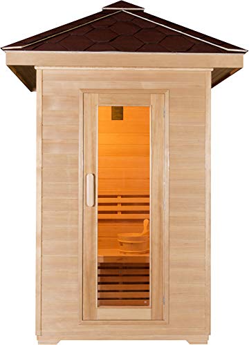 Canadian Hemlock Wood Traditional Swedish 1 or 2 Person Outdoor Steam Sauna Spa 63 Roof with 45KW Wet or Dry Heater Rocks and Water Bucket