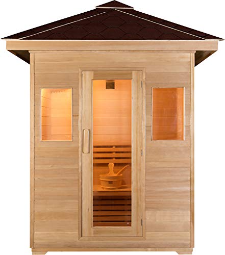 Canadian Hemlock Wood Traditional Swedish 2 or 3 Person Outdoor Steam Sauna Spa 77 Roof with 6KW Wet or Dry Heater Rocks and Water Bucket