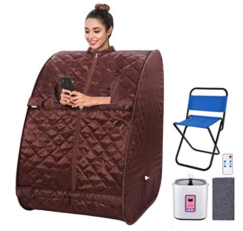 OppsDecor Portable Steam Sauna 2L Personal Therapeutic Sauna Home Spa for Weight Loss Detox Relaxation SlimmingOne Person Sauna with Remote ControlFoldable ChairTimerUS Plug Browne