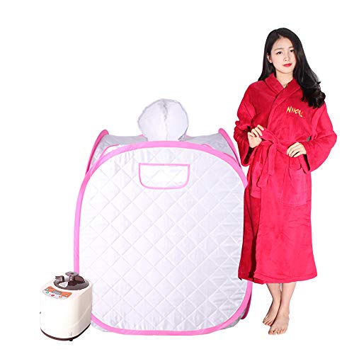 Smartmak Portable Steam Sauna Health eco-Friendly 2L Steamer with Remote Control one Person or Two People for Detox Weight LossUS Plug- Silver