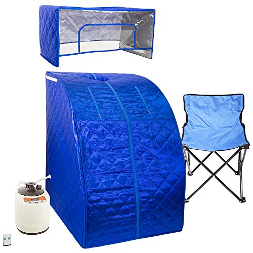 WYZworks Blue Portable Therapeutic Personal Steam Sauna Spa Room 2L Water Capacity with Headcover and Herb Box