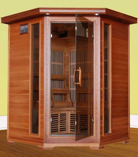 Heatwave Sa1312 Hudson Bay 3 Person Corner Unit Cedar Infrared Sauna With 7 Carbon Heaters E-z Touch Control Panel