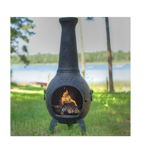 Blue Rooster Butterfly Style Wood Burning Outdoor Metal Chiminea Fireplace Charcoal Color