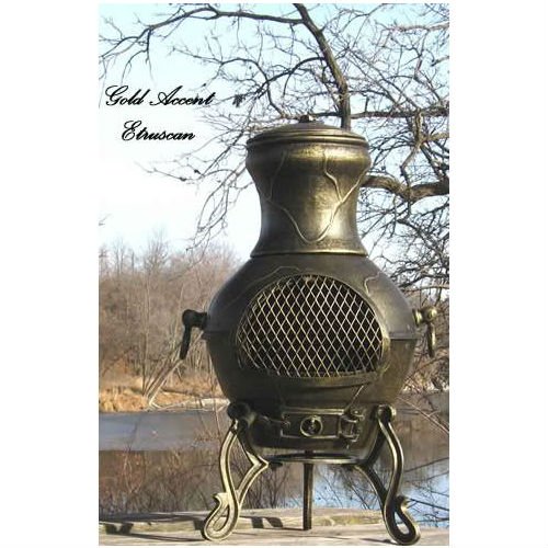 Blue Rooster Etruscan Style Wood Burning Outdoor Metal Chiminea Fireplace Gold Accent Color