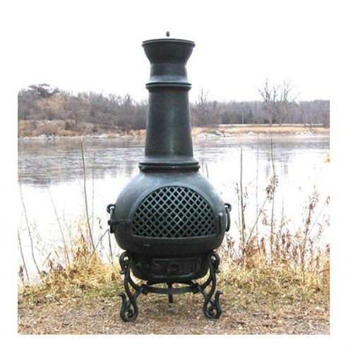 Blue Rooster Gatsby Style Wood Burning Outdoor Metal Chiminea Fireplace Antique Green Color