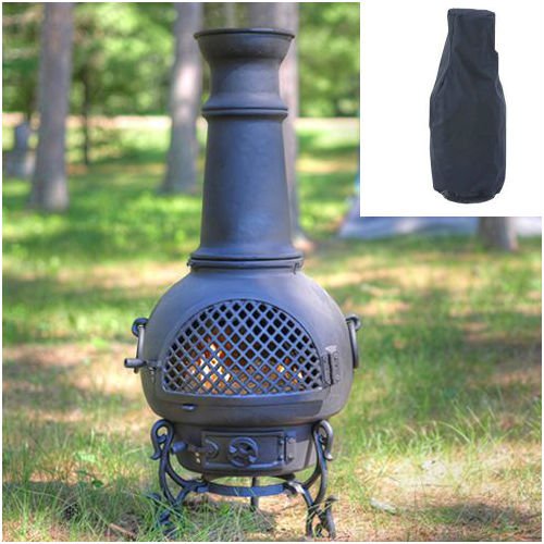 Blue Rooster Gatsby Style Wood Burning Outdoor Metal Chiminea Fireplace Charcoal Color with Large Black Cover