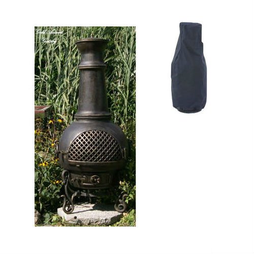 Blue Rooster Gatsby Style Wood Burning Outdoor Metal Chiminea Fireplace Gold Accent Color with Large Black Cover