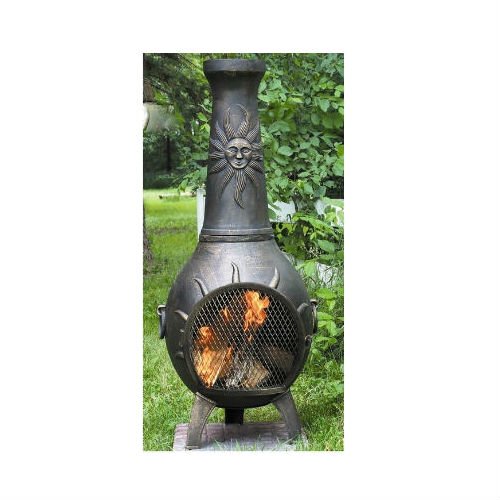 Blue Rooster Sun Stack Wood Burning Outdoor Metal Chiminea Fireplace Gold Accent Color