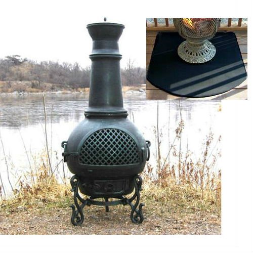 Blue Rooster Gatsby Style Wood Burning Outdoor Metal Chiminea Fireplace Antique Green Color With Half Round Fire