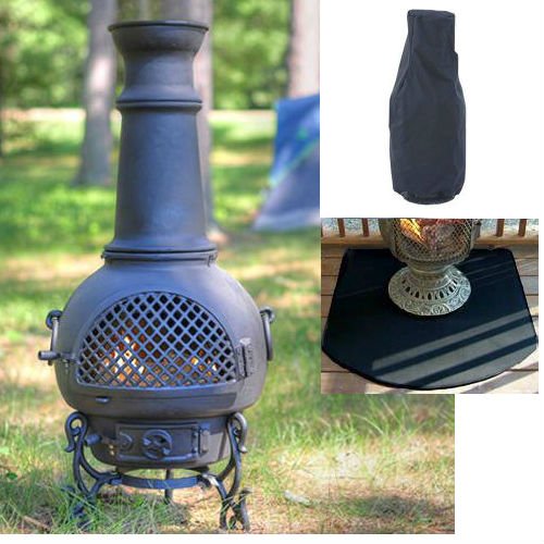 Blue Rooster Gatsby Style Wood Burning Outdoor Metal Chiminea Fireplace Charcoal Color With Large Cover And Half