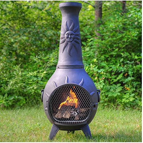 Blue Rooster Sun Stack Wood Burning Outdoor Metal Chiminea Fireplace Charcoal Color