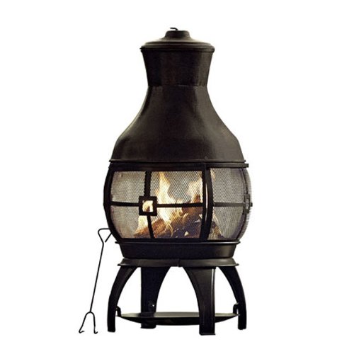 Black 45&quot Tall Steel Chiminea Fire Pit Outdoor W Pokeramp Free Cover