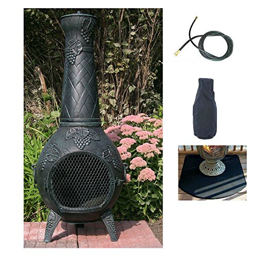 Blue Rooster Grape Model Antique Green Natural Gas Outdoor Metal Chiminea Fireplace With 10 Ft. Gas Line, Flexible