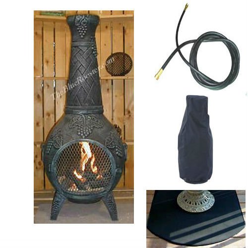 Blue Rooster Grape Model Antique Green Propane Gas Outdoor Metal Chiminea Fireplace With 20 Ft. Gas Line, Flexible