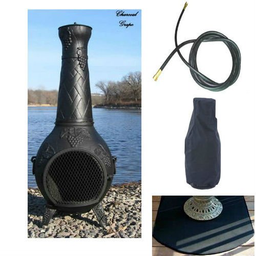 Blue Rooster Grape Model Charcoal Propane Gas Outdoor Metal Chiminea Fireplace With 20 Ft Gas Line Flexible
