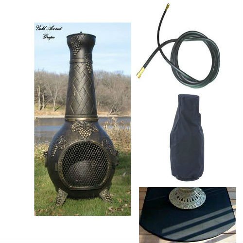 Blue Rooster Grape Model Gold Accent Natural Gas Outdoor Metal Chiminea Fireplace With 20 Ft Gas Line Flexible