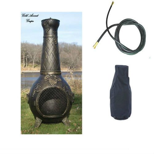 Blue Rooster Grape Model Gold Accent Propane Gas Outdoor Metal Chiminea Fireplace With 10 Ft. Gas Line And Free