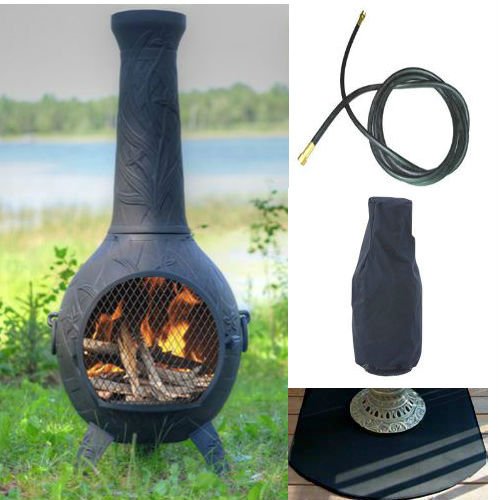 Blue Rooster Orchid Model Charcoal Color Propane Gas Outdoor Metal Chiminea Fireplace With 20 Ft Gas Line Flexible