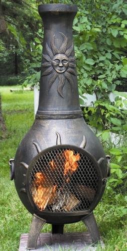 Propane Chiminea - Blue Rooster ALCH029GK-GA-LPG - Sun Stack Gas Chiminea Outdoor Fireplace - Gold Accent