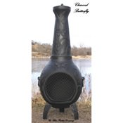 Outdoor Chimenea Fireplace - Butterfly in Charcoal Finish Gas Fueled