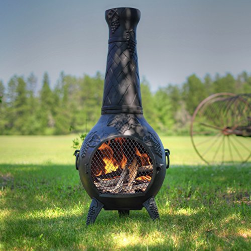 Blue Rooster - Alch001-ch - Grape Leaf Cast Aluminum Chiminea - Charcoal - Large