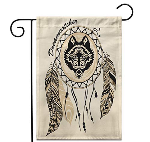 Awowee 12x18 Garden Flag Abstract Animal Wolf Indian Warrior Native American Dreamcatcher Aztec Outdoor Home Decor Double Sided Yard Flags Banner for Patio Lawn