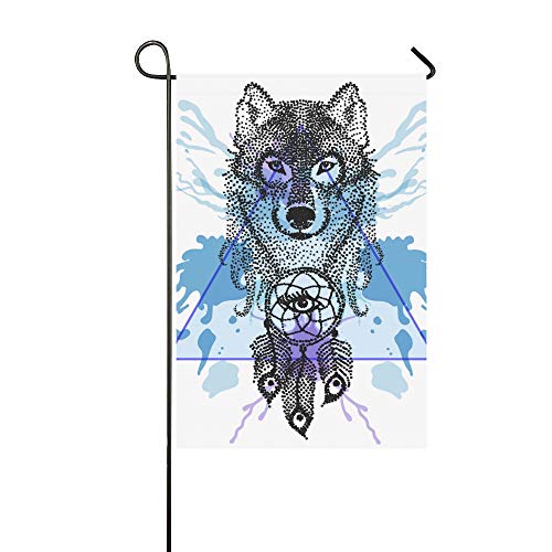 ZXWXNLA Home Decorative Outdoor Double Sided Aztec Totem Tribal Wolf Feather Boho Garden FlagHouse Yard FlagGarden Yard DecorationsSeasonal Welcome Outdoor Flag 12 X 18 Inch Spring Summer Gift