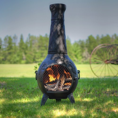 Blue Rooster - ALCH001GK-CH - Grape Leaf Cast Aluminum Chiminea wGas Kit - Charcoal - Large
