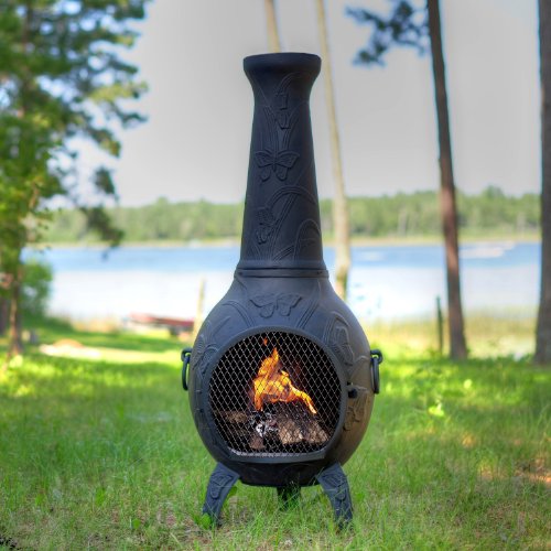 The Blue Rooster Butterfly Chiminea In Charcoal