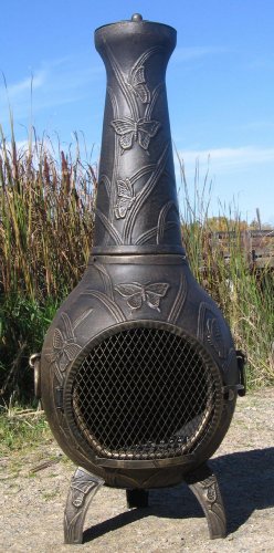 The Blue Rooster Butterfly Chiminea in Gold Accent