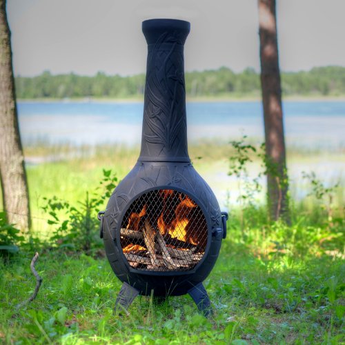 The Blue Rooster Orchid Chiminea in Charcoal