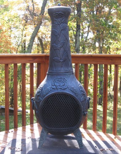 The Blue Rooster Rose Chiminea in Antique Green