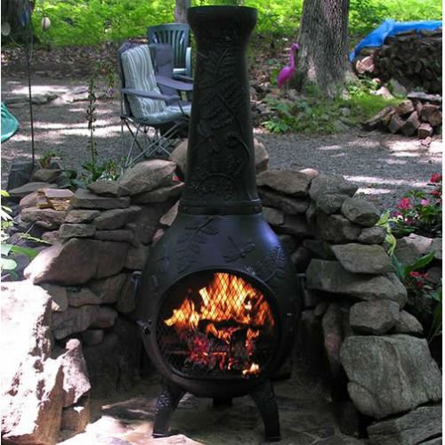 Chiminea Outdoor Fireplace - Blue Rooster ALCH014-CH - Dragonfly Chiminea Outdoor Fireplace - Charcoal