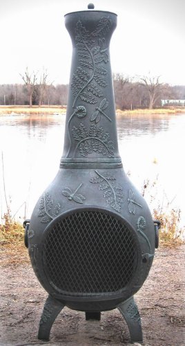 The Blue Rooster Cast Aluminum Dragonfly Chiminea in Antique Green
