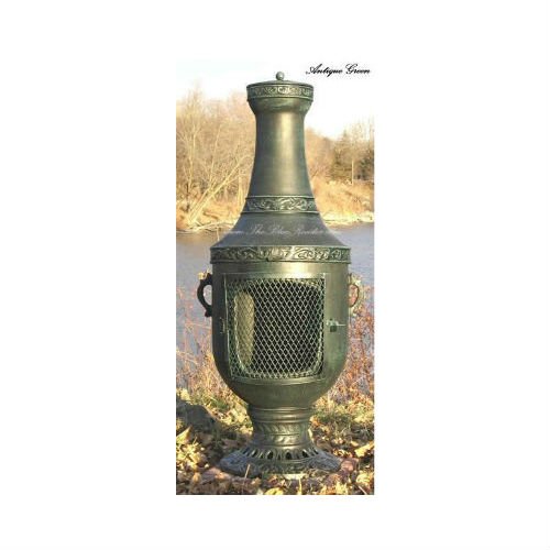 Blue Rooster Venetian Style Wood Burning Outdoor Metal Chiminea Fireplace Antique Green Color