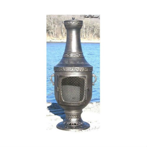 Blue Rooster Venetian Style Wood Burning Outdoor Metal Chiminea Fireplace Gold Accent Color