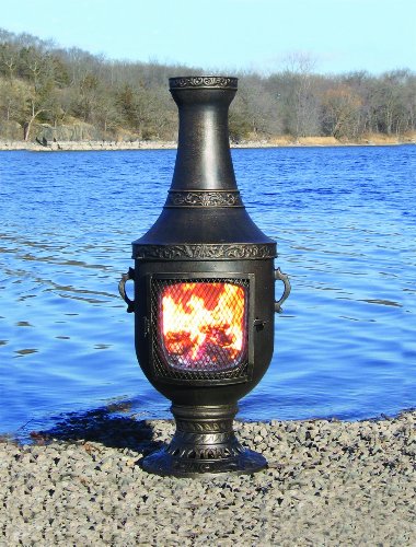 The Blue Rooster Cast Aluminum Venetian Chiminea with Gas in Gold Accent