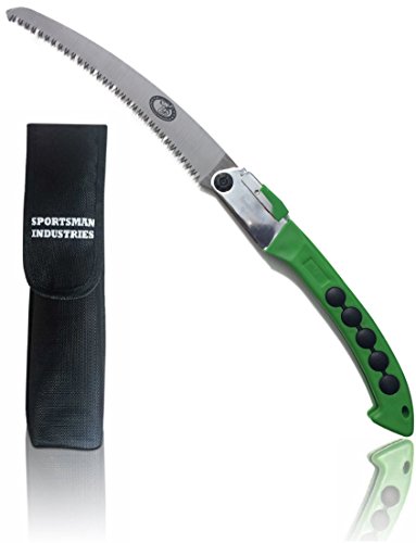 Sportsman Folding Saw With 10 Inch Curved Blade and Nylon Sheath Full 5 Year Guarantee This Professional Hand Saw Tool Trimmer is Best for Camping Gear - Survival Kits - Gardening - Hunters or Tree Pruning Saw Perfect for any Home Owner or Landscaper