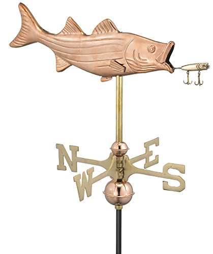 Good Directions 8847PR Bass with Lure Cottage Weathervane Polished Copper with Roof Mount