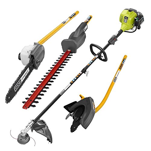 Ryobi RY253SS CMB18 25cc 17 in Full Crank 2-Cycle Straight Shaft Gas String Trimmer with Edger Hedge Trimmer and Pole Saw Attachment ZRRY253SSCMB18 Certified Refurbished