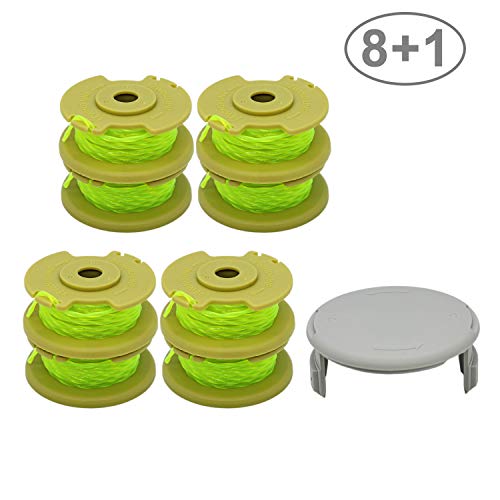 RONGJU 8 Pack Weed Eater Spool Replacement Compatible with Ryobi One Plus AC80RL3 for Ryobi 18v 24v 40v Cordless Trimmers 11ft 0080 Inch Twisted Line  1 Pack String Trimmer Cap 8 Spools 1 Cap