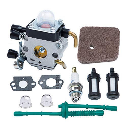 HOODELL Adjustable FS55 Carburetor Easy-Start FS 55 Carb with Rebuild Kit Premium FS55R FS45 Carburetor for ZAMA STIHL String Hedge Trimmer Weed Eater Parts with Fuel Line Kit