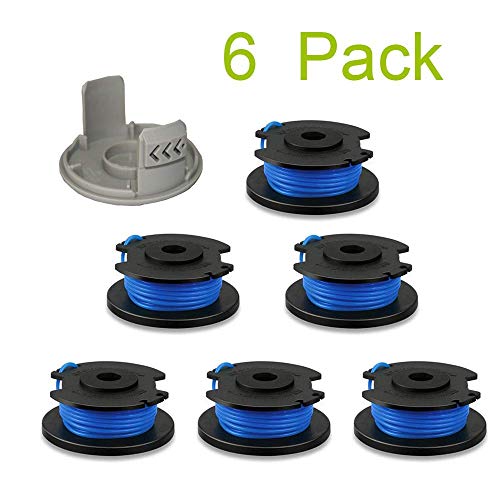 Yabey String Trimmer Spool Replacement for Ryobi One Plus AC14RL3A 18V 24V 40V 11ft 0065 Auto Feed Cordless Weed Eater Spools Line with AC14HCA Cap Covers Parts 6 Spools 1 Cap